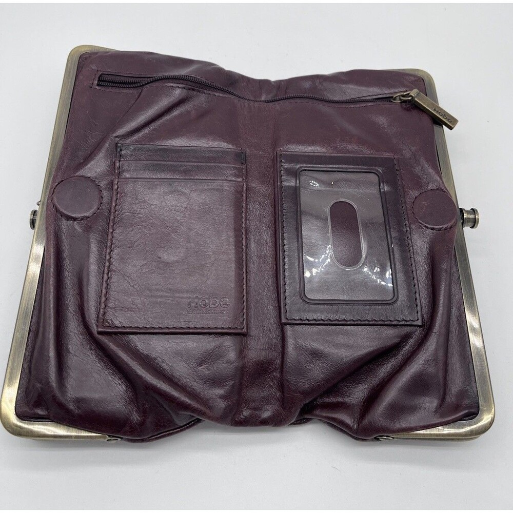 HOBO Lauren Clutch Wallet Brown Leather Double Frame Kiss Lock
